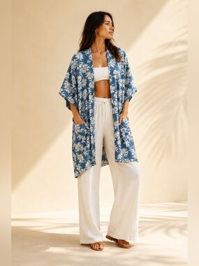 Known Supply Tropical Organic Cotton Kimono Coverup Resort Sz XL/XXL